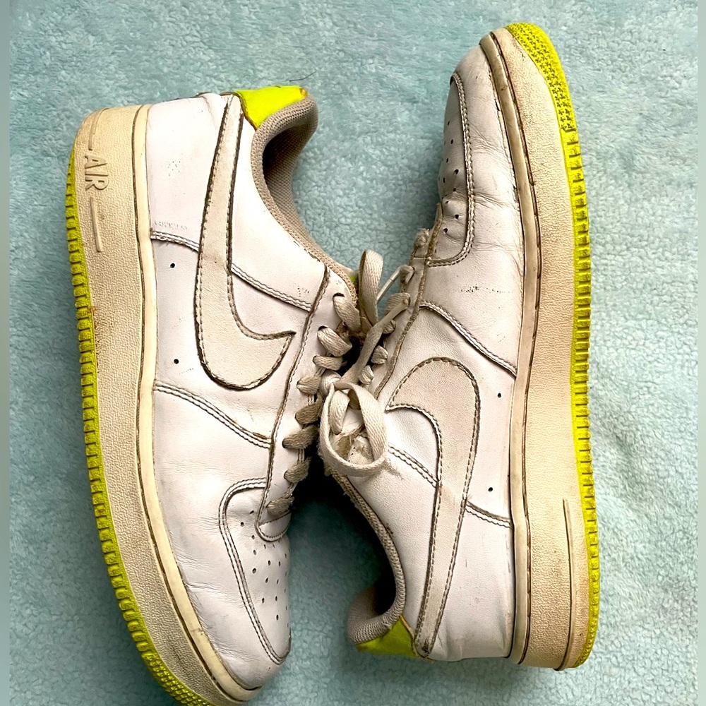 Nike Air Force Ones size 10 neon yellow white